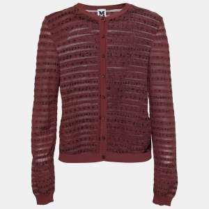 Pre Owned M Missoni Burgundy Lurex Knit Button-Front Cardigan M
