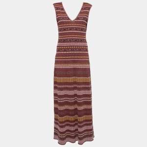 Pre Owned M Missoni Burgundy Patterned Lurex Knit Sleeveless Maxi Dress L