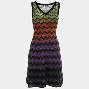 Pre Owned M Missoni Multicolor Zig-Zag Patterned Knit Dress S