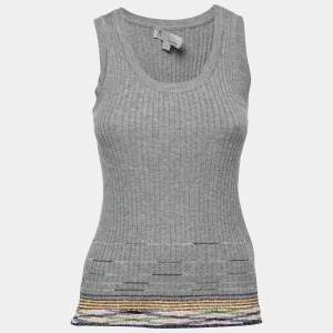 Pre Owned M Missoni Vintage Grey Metallic Striped Ribbed Knit Top L