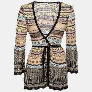 Pre Owned M Missoni Multicolor Patterned Knit Wrap Cardigan M