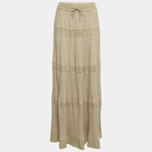 Pre Owned M Missoni Gold Lurex Knit Pleated Maxi Skirt M