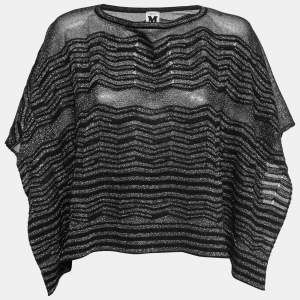 Pre Owned M Missoni Black Patterned Lurex Knit Poncho Top One Size