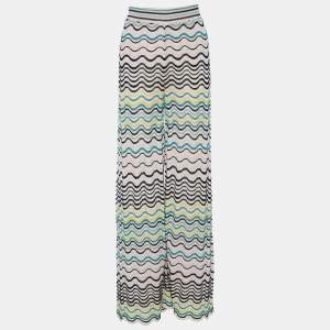 Pre Owned M Missoni Multicolor Wave Pattern Knit Wide Leg Pants L