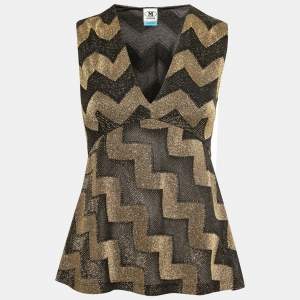 Pre Owned M Missoni Collection Black & Gold Lurex Knit V-Neck Top S