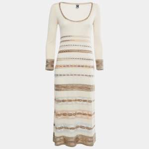Pre Owned M Missoni Beige Multicolor Patterned Knit Midi Dress S