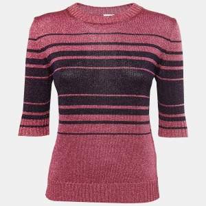 Pre Owned M Missoni Pink Striped Lurex Knit Sweater Top S