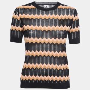 Pre Owned M Missoni Collection Black Chevron Patterned Knit Sweater Top M