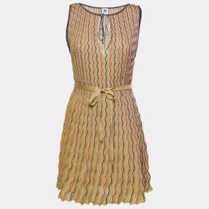 Pre Owned M Missoni Gold Patterned Lurex Knit Belted Midi Dress M