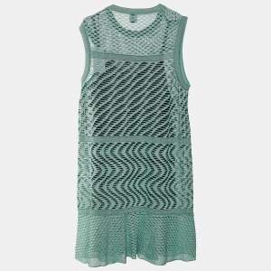 Pre Owned M Missoni Green Lurex Perforated Knit Sleeveless Mini Dress L