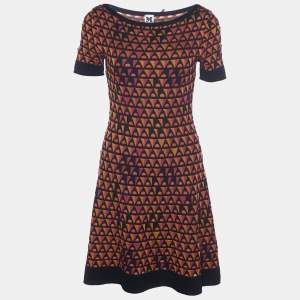 Pre Owned M Missoni Multicolor Geometric Patterned Wool Knit Mini Dress S