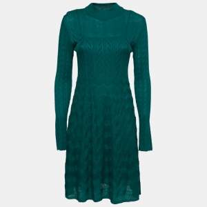 Pre Owned M Missoni Green Patterned Knit High Neck Long Sleeve Midi Dress M