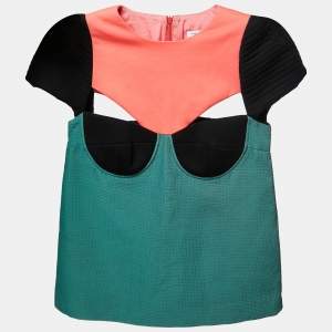 Pre Owned M Missoni Multicolor Knit Cut-Out Detail Colorblock Top S