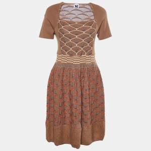 Pre Owned M Missoni Brown Textured Knit Midi Dress L