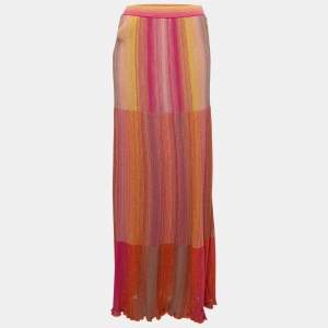 Pre Owned M Missoni Multicolor Striped Patterned Lurex Knit Maxi Skirt M