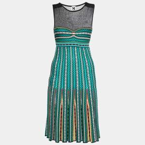 Pre Owned M Missoni Multicolor Patterned Knit Sleeveless Flared Dress S