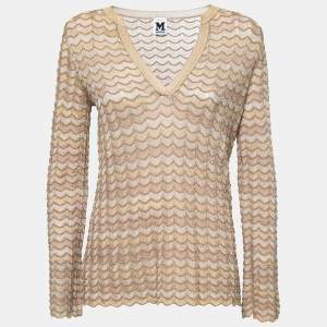 Pre Owned M Missoni Gold Scalloped Patterned Lurex Knit Top M