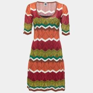 Pre Owned M Missoni Multicolor Chevron Patterned Knit Flared Dress M