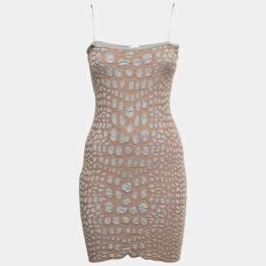 Pre Owned M Missoni Beige/Grey Patterned Knit Midi Skirt M