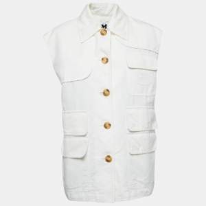 M Missoni White Cotton and Ramie Single-Breasted Sleeveless Jacket M
