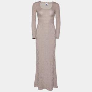 Pre Owned M Missoni Beige Patterned Knit Maxi Dress S