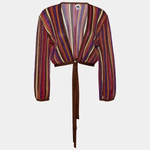 Pre Owned M Missoni Multicolor Striped Lurex Knit Tie Detail Cropped Shrug L