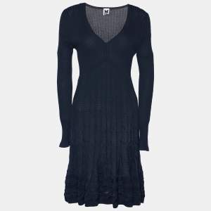 Pre Owned M Missoni Navy Blue Patterned Knit Midi Dress M