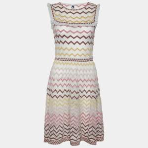 Pre Owned M Missoni Grey Patterned lurex Knit Sleeveless Sheer Mini Dress M