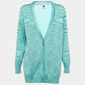 Pre Owned M Missoni Blue Patterned Knit Buttoned Cardigan M