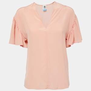 Pre Owned M Missoni Peach Silk V-Neck Short Sleeve Blouse XS