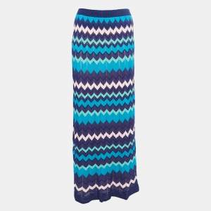 Pre Owned M Missoni Blue Patterned Knit Maxi Skirt L