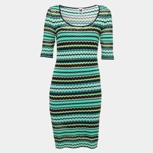 Pre Owned M Missoni Green/Multicolor Patterned Knit Midi Dress M