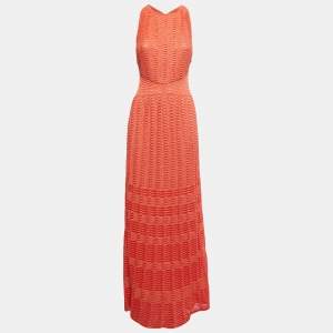 Pre Owned M Missoni Orange Patterned Lurex Knit Sleeveless Maxi Dress M