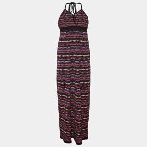 Pre Owned M Missoni Multicolor Lurex Knit Halter Neck Maxi Dress L