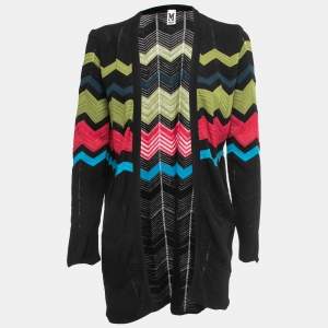 Pre Owned M Missoni Multicolor Patterned Knit Open Front Cardigan L