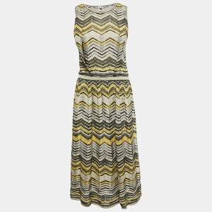 Pre Owned M Missoni Pale Yellow Lurex Chevron Knit Sleeveless Dress M