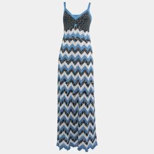 Pre Owned M Missoni Collection Blue/Multicolor Patterned Lurex Knit Sleeveless Maxi Dress M