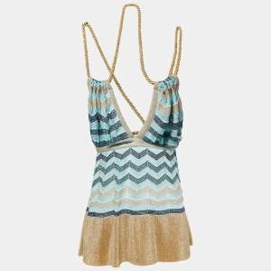 Pre Owned M Missoni Blue Patterned Lurex Knit Rope Strappy Top S