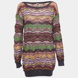 Pre Owned M Missoni Multicolor Patterned Perforated Knit Crew Neck Sweater L
