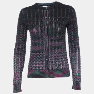 Pre Owned M Missoni Black Cotton Patterned Knit Button Front Cardigan M