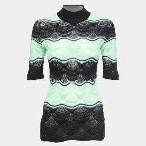 Pre Owned M Missoni Green/Black Patterned Knit Mock Neck Top M