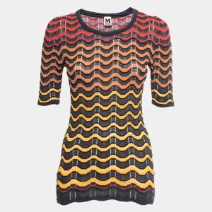 Pre Owned M Missoni Multicolor Patterned Knit Crew Neck Half Sleeve Top M