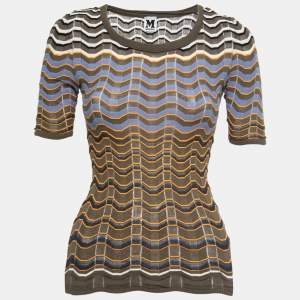 Pre Owned M Missoni Multicolor Patterned Knit Crew Neck Half Sleeve Top S