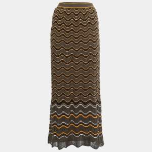 Pre Owned M Missoni Military Green Patterned Knit Maxi Skirt S