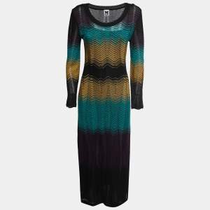 Pre Owned M Missoni Multicolor Patterned Crochet Knit Maxi Dress M