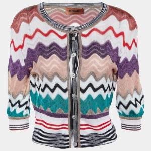 Pre Owned Missoni Multicolor Lurex Knit Button front Cropped Cardigan M