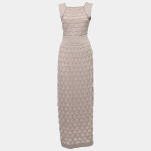 Pre Owned M Missoni Beige Patterned Lurex Knit Sleeveless Maxi Dress M