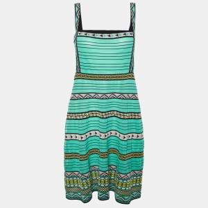 Pre Owned M Missoni Green Patterned Knit Sleeveless Mini Dress M