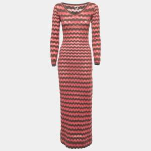 Pre Owned M Missoni Pink/Multicolor Patterned Knit Long Sleeve Maxi Dress S