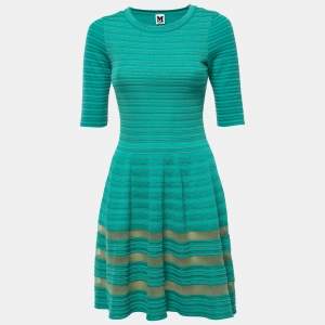 Pre Owned M Missoni Green Striped Patterned Knit Mini Dress S